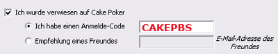 Cake Anmelde Code